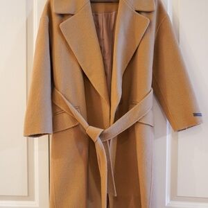 Camel Wool Blend Belted Coat Robe-style Coat– Size S